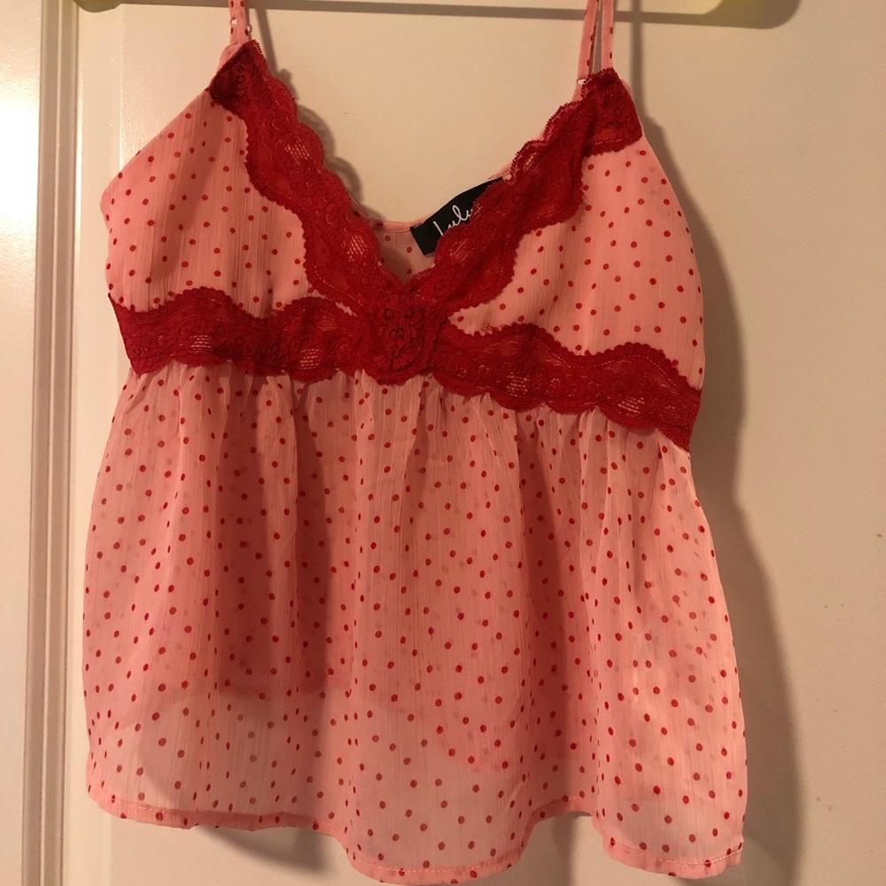 Lulus polka dot lace swing cami